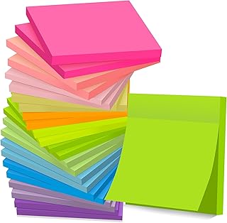 (24 Pads) Sticky Notes 3x3 in Post, 12 Bright Colors Self-Stick Note Pads it, Strong Adhesive, Easy to Post for Home, Office, Notebook