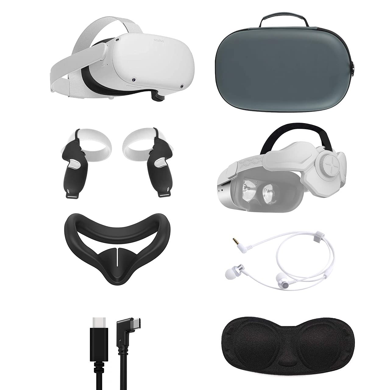 2021 Oculus Quest 2 All-In-One VR Headset 128GB, Touch Controllers, 3D Audio, Mytrix Head Strap, Car