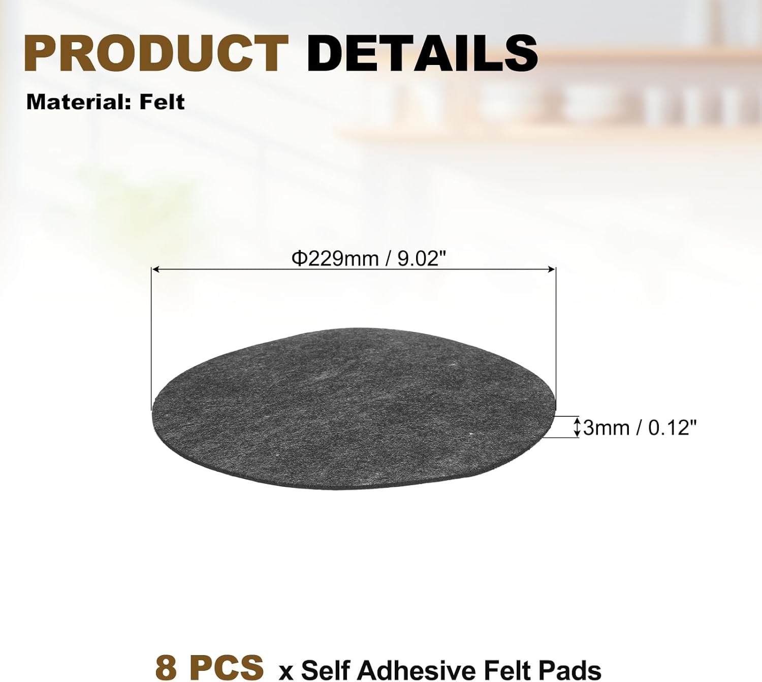 uxcell 8Pcs Non Slip Furniture Pads, 9" Round Self Adhesive Felt Bumpers Noise Reducing Furniture Feet Floor Protector for Chairs Tables Furniture Legs (Gray 0.12" Thick)
