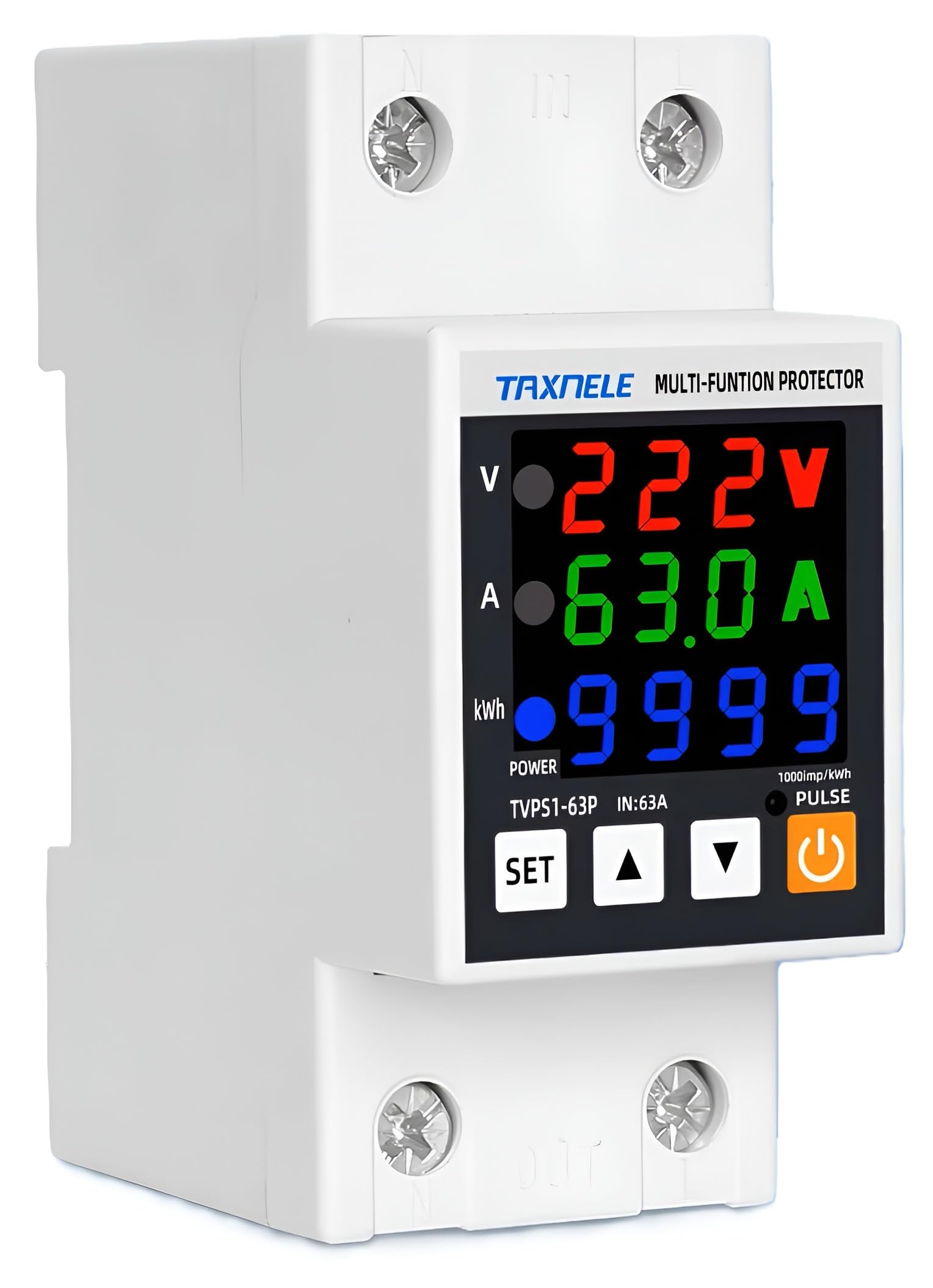 xpr3ss avr-63s 63a single phase energy meter | din rail digital kwh meter with over/under voltage + over current protection | adjustable voltage protector relay with auto recovery from overload