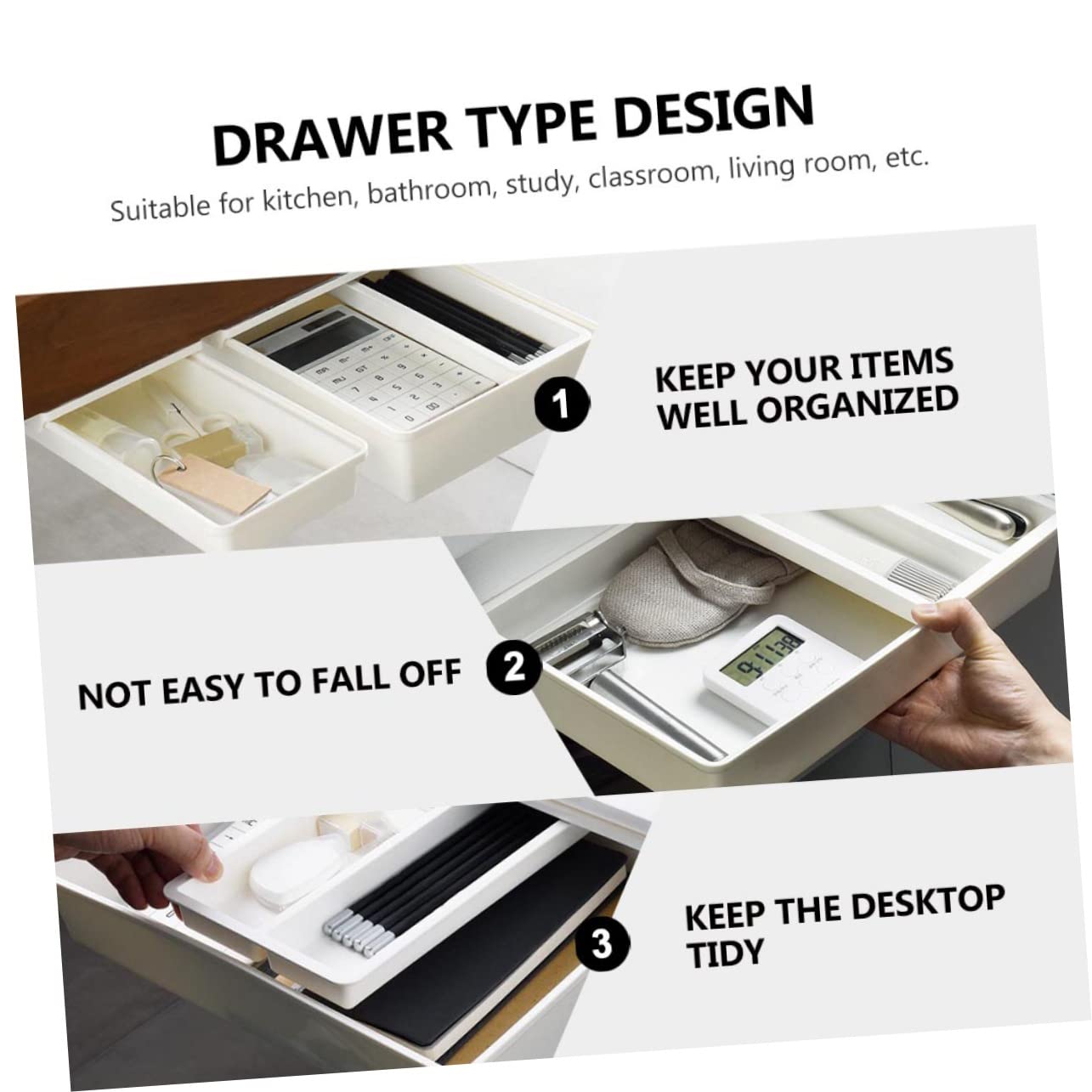 Artibetter 2pezzi Sottotavolo Estraibile Per Portapenne Organizer Invisibile Per Cancelleria e Articoli Per Ufficio Realizzato Materiali Design Autoadesivo Per Uso Prolungato