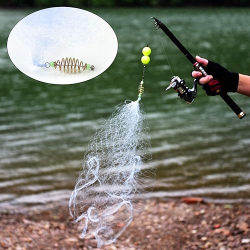Demeras - Red de pesca de plástico duradero con cuentas luminosas y accesorios de pesca con resorte de cobre para actividades al aire libre