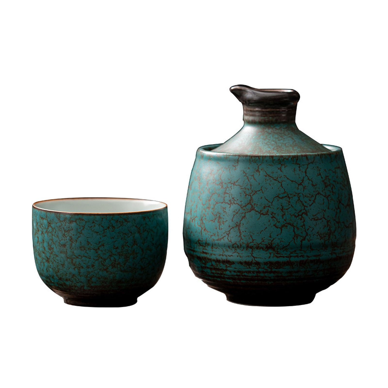 Set Composto da brocca e Tazze in Ceramica per Sake Giapponese, bollitore Tradizionale per liquori, Ideale per la casa e Il Ristorante, Perfetto per servire e conservare Il Sake.