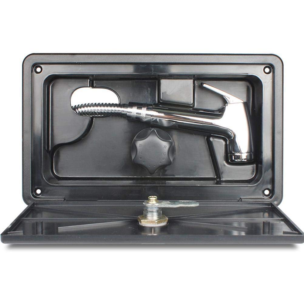 Ausla Kit de Caja de Ducha para Exteriores RV con Válvula de Grifo, Vara para Manguera, Fácil Instalación para Autocaravana, Barco Marino (Black)