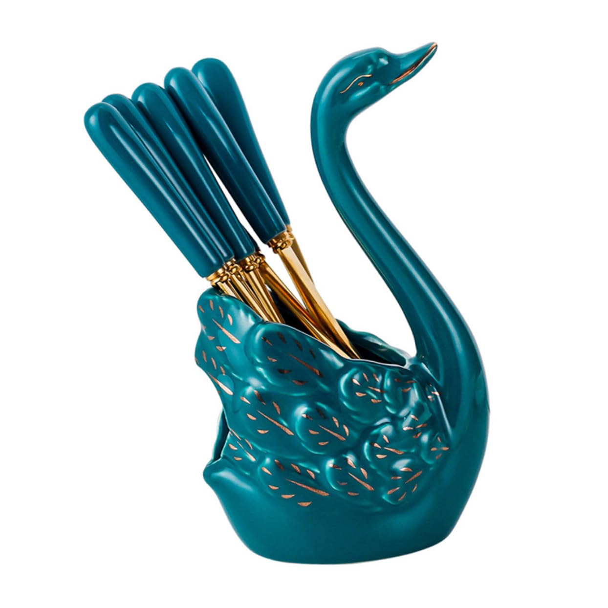 BRIGHTFUFU Practical Swan Ceramic Fruit Fork Set Stainless Steel Dessert Forks Easy Clean for Home Hotel