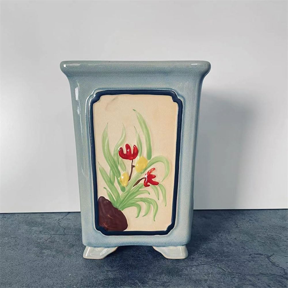 Ceramiczne doniczki na storczyki z otworami, antyczna i postarzana kwadratowa ceramiczna doniczka na storczyki, ceramiczna doniczka na rośliny powietrzne z otworami, spodek na doniczkę na motyle,