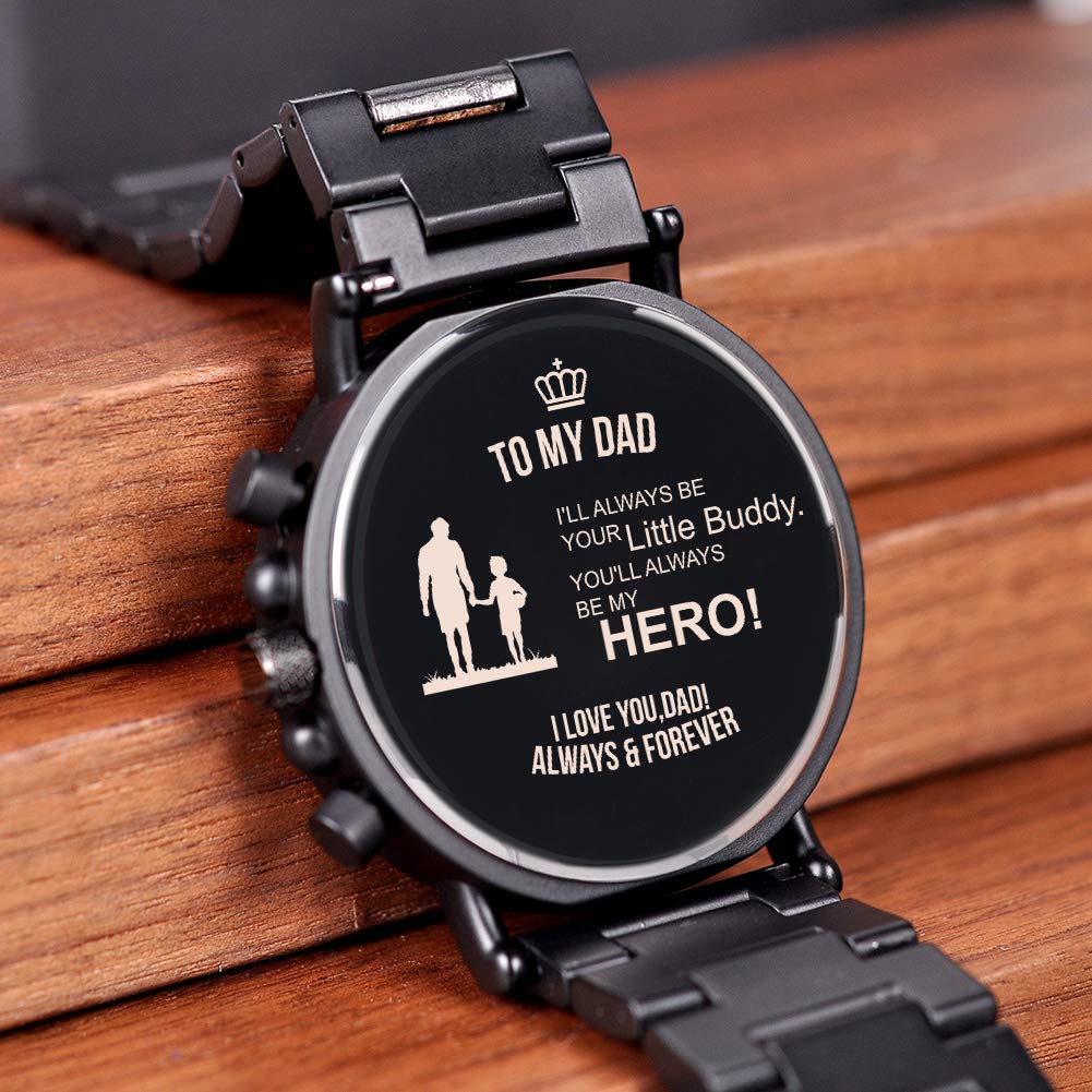 BOBO BIRD - Orologio da polso da uomo, con incisione personalizzata, in legno e acciaio inox, stile casual, al quarzo, da uomo, famiglia e amici B-For Dad From Fon
