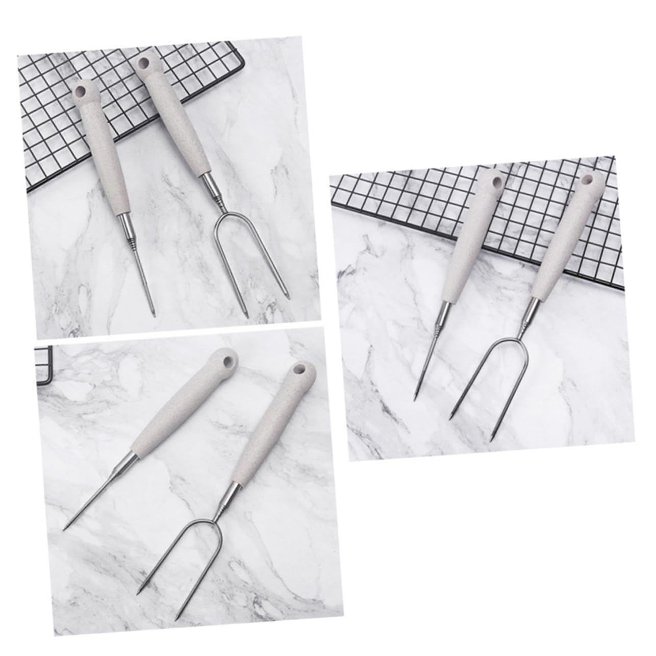 Toddmomy 3 Set Forchette Da Barbecue Inossidabile Forchettone Singolo Per Grigliate Outdoor Accessorio E Portatilper Salsicce Verdure E Smores 2 Pezzi*3