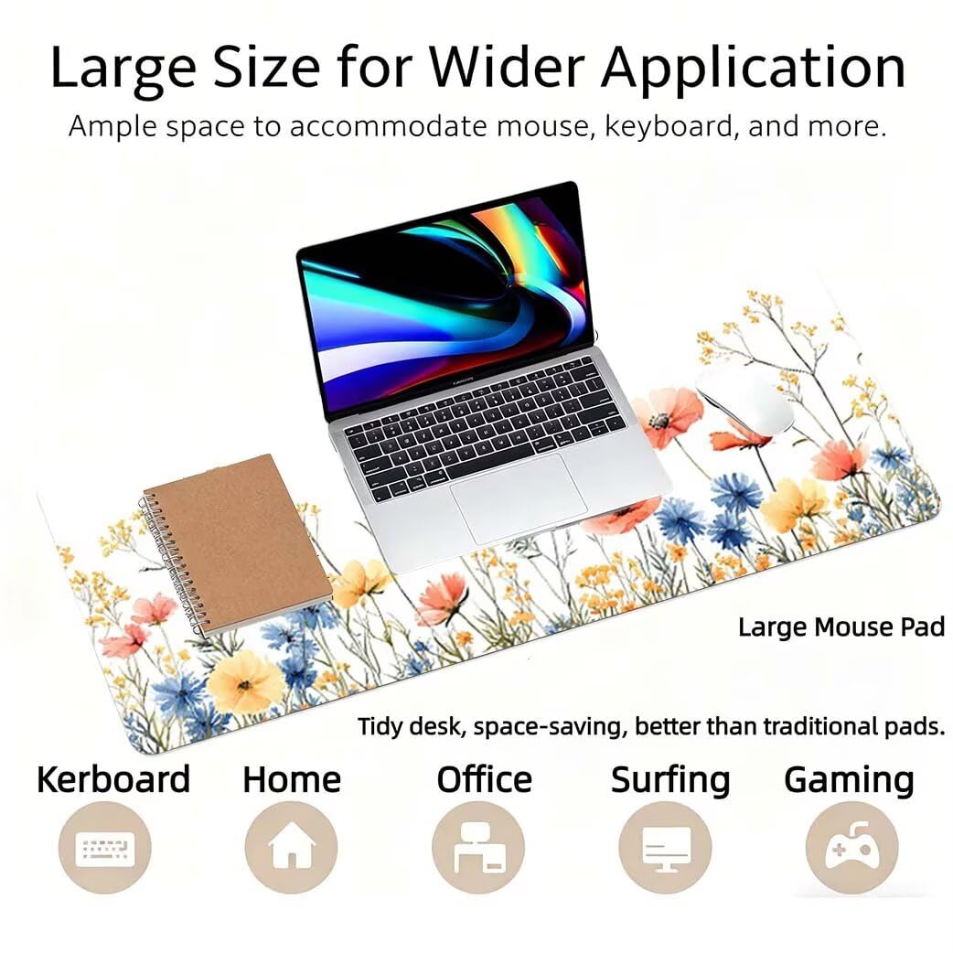 Lpfieonn Kirschblüten Großes Schreibtischunterlage, XXL Schreibtischunterlagen, Schwarz XXL Wasserdicht Gaming Mousepad mit Vernähter Rand und Rutschfeste Gummibasis, für Hause/Büro 120x60cm PF-2517