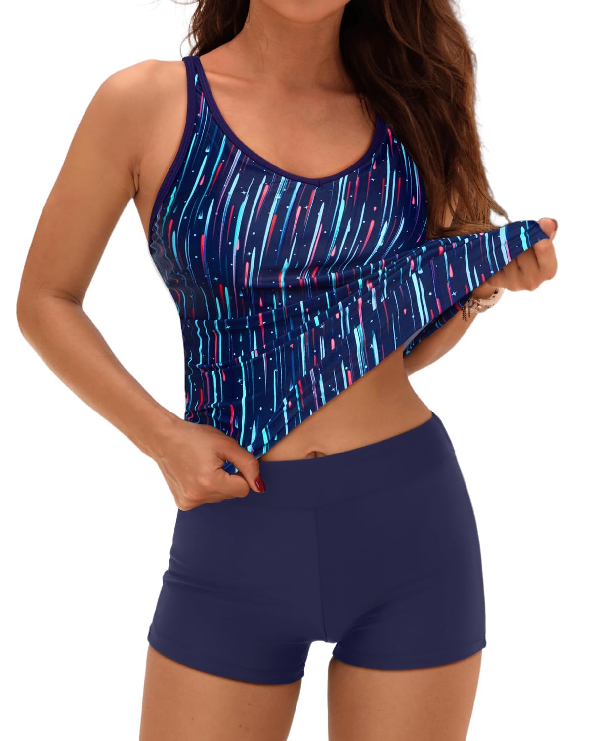 Yonique 2 Piece Tankini Swimsuits for Women with Boy Shorts Athletic Swim Tank Top Bathing Suits