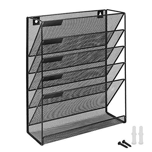Flexzion Wall Mount Magazine Rack - Metal Mesh Hanging Newspaper Holder Basket File