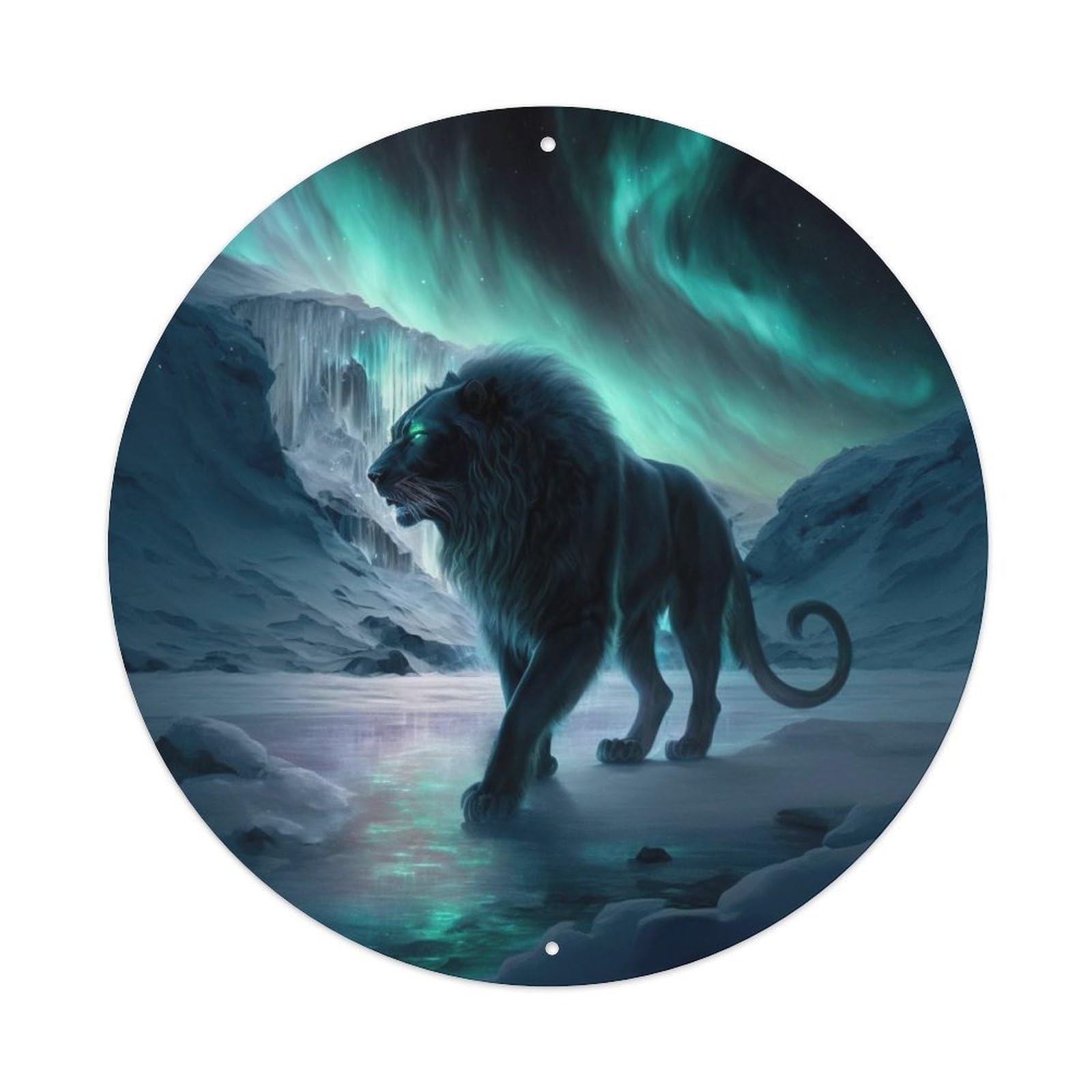 Animals Lions in The Aurora Borealis Vintage Metal Tin Sign Plaque Wall Decor for Cafe, Club Bar, Office, Garden Metal Poster 8x8Inch