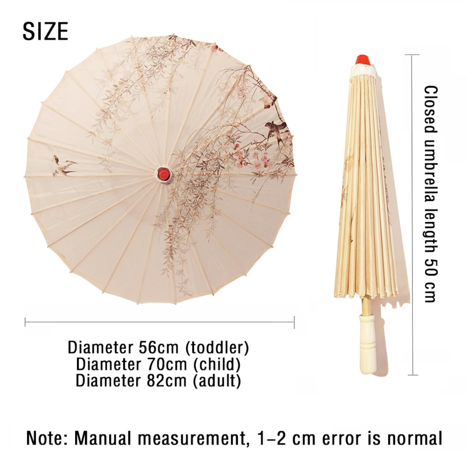 FANSU Chinesischer Regenschirm mit Holzgriff Handgemachte Regenschirm aus Geöltem Papier Japanischer Sonnenschirm aus Reispapier mit Holzgriff Stockschirm, Chinesischer