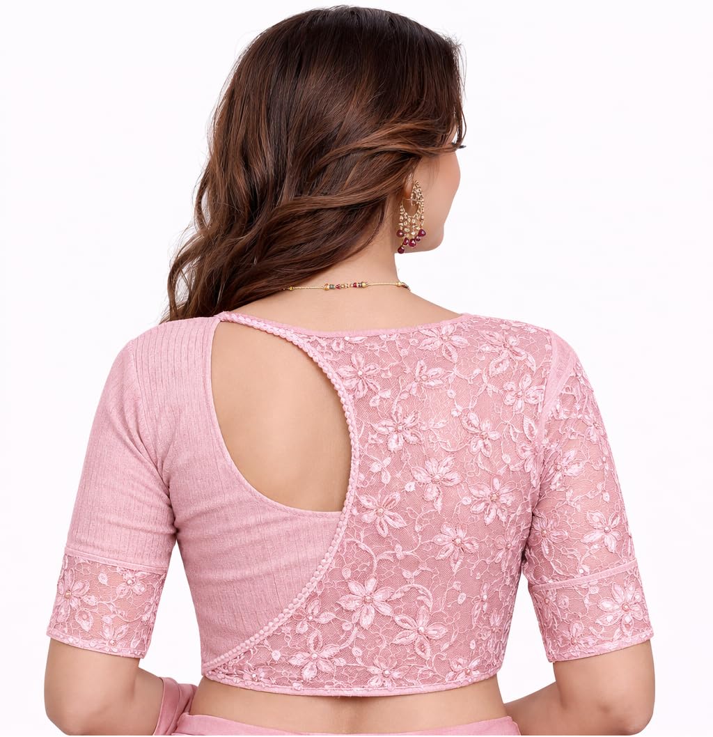 Women's Cotton Blouse | Readymade Saree Blouse with Stretchable Fabric | Round Neck, Pull-On Style | Block Printed Design, Half Sleeves | Traditional Ethnic Wear-image-45
