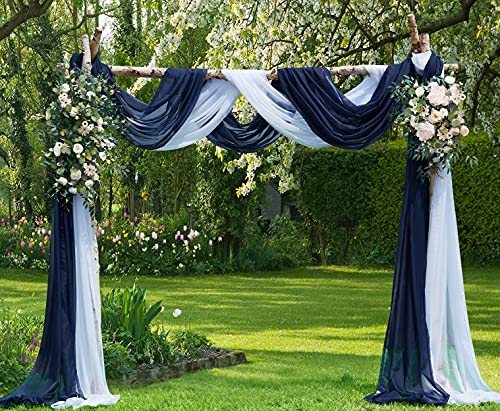 WARM HOME DESIGNS Wedding Arch Draping Fabric Bundle Has 2 216 Inch (18 Feet) Scarves in Navy Blue & White Fabric for Wedding Fabric, Wedding Ceremony or Wedding Decoration. AD White & Navy 216”