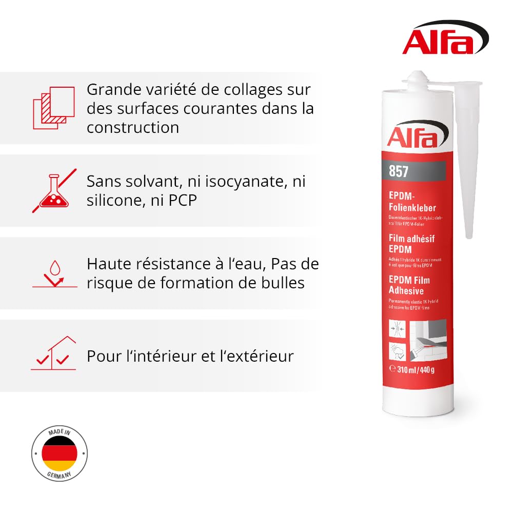 857 ALFA «EPDM» - Colle hybride pour films, 4 pièces, 310 ml, élastique et imperméable