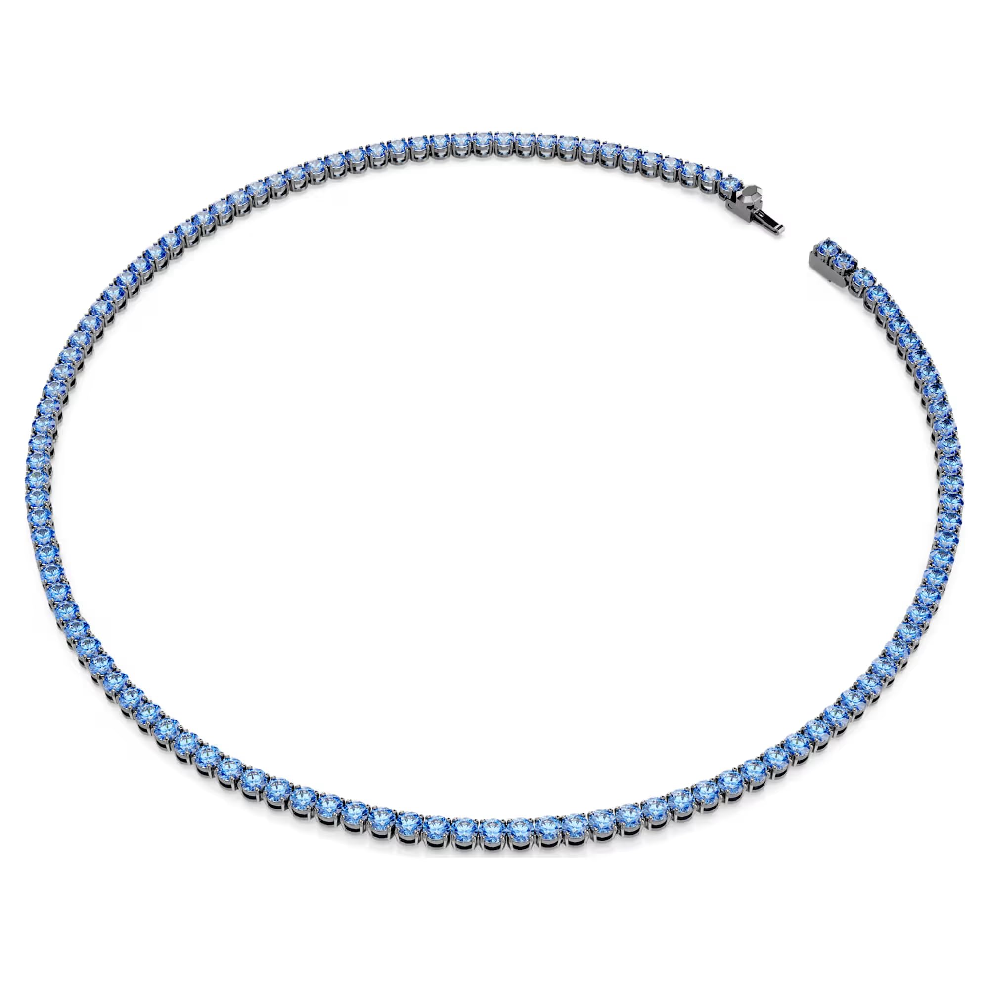 Swarovski Tennis Matrix Necklace, Round Cut, Blue, Ruthenium
