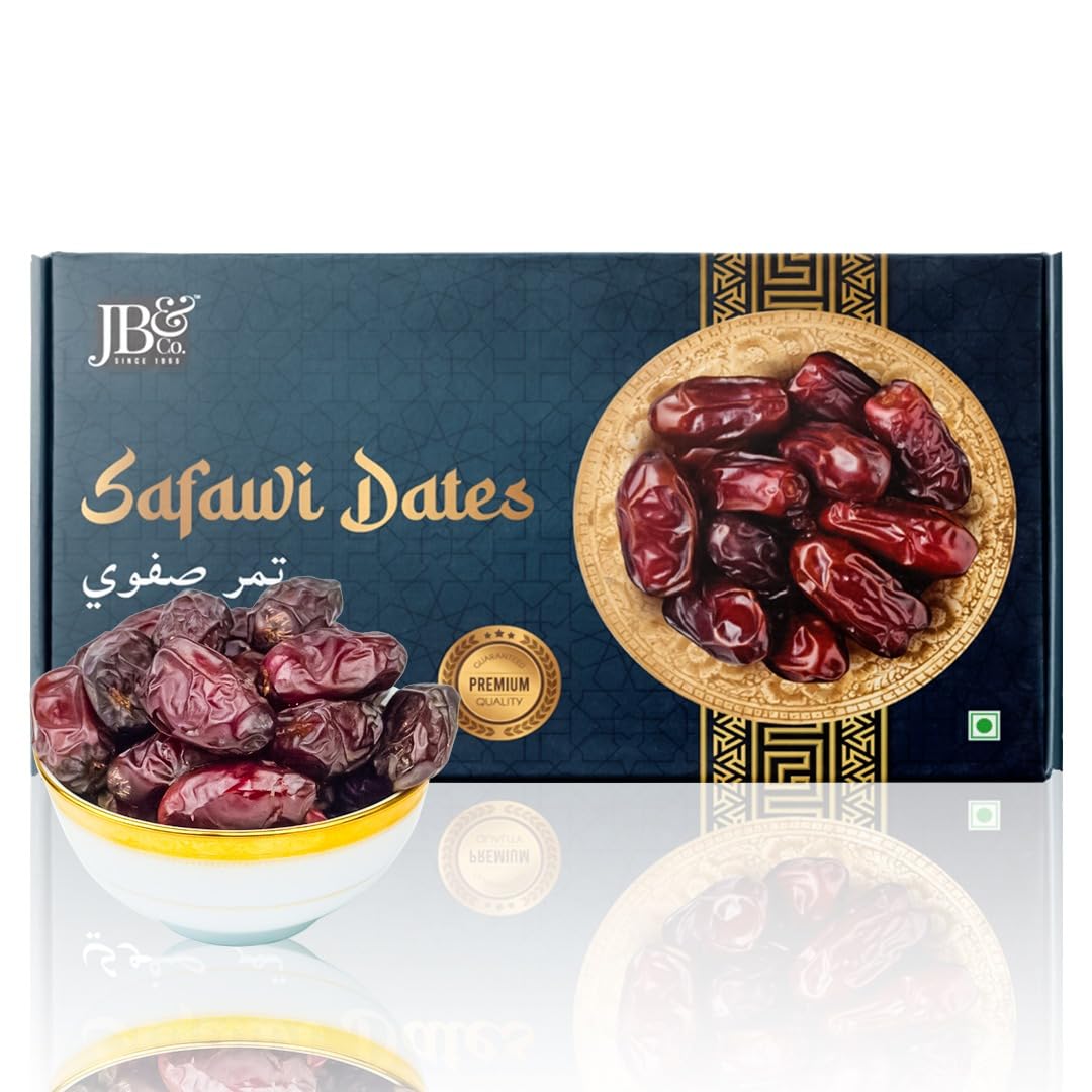 JB&CO - Safawi Dates - Khajoor | Safawi Dates Original | Imported from Saudi Arabia | All Natural | No Preservatives | No Added Sugar | Value pack of (500g X 1)