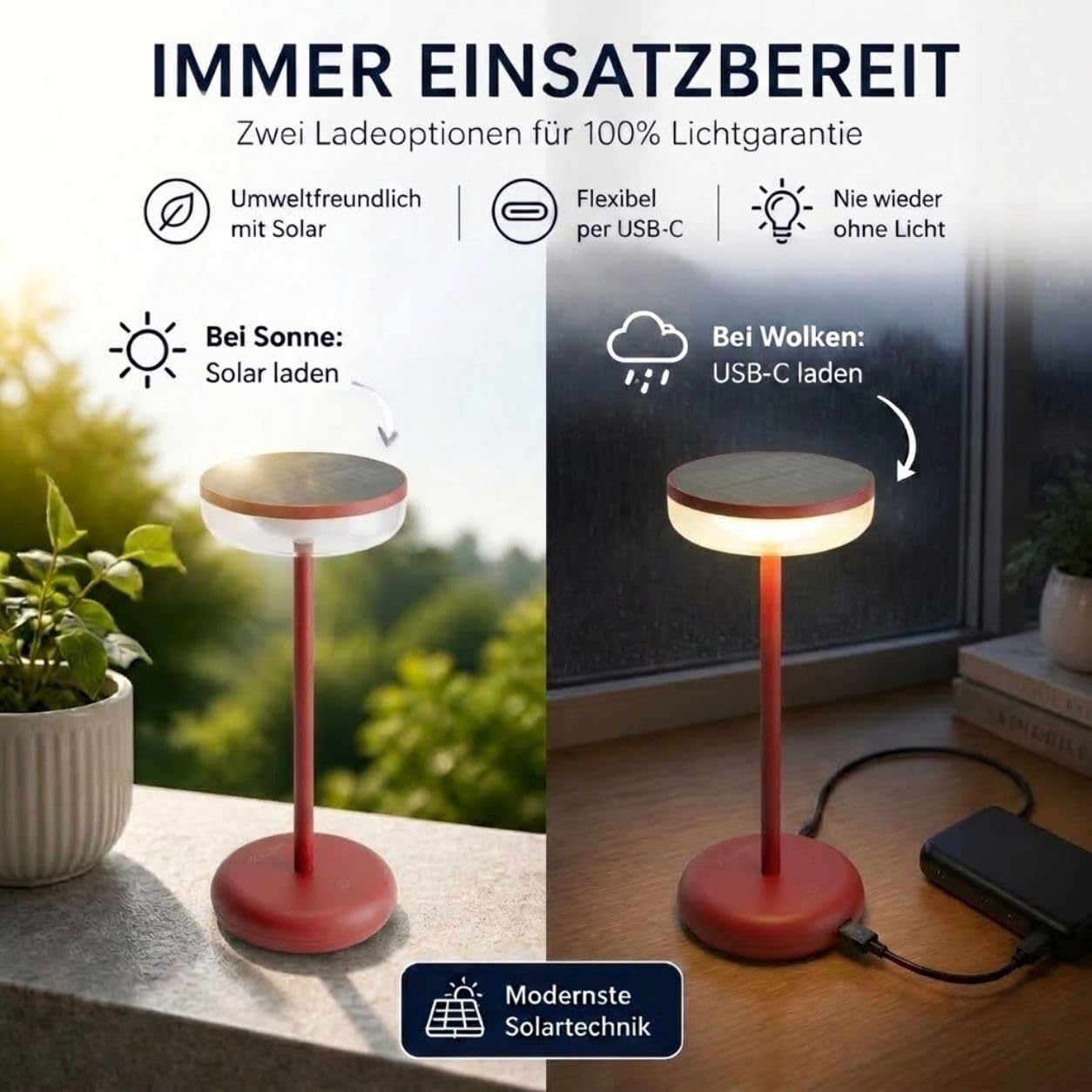 ZOLUNA Bobbie Solarlampen für Außen Tisch, 2700k, IP44 Wasserdicht, Outdoor Tischlampe, Solar Tischlampe Outdoor Stehlampe, LED Outdoor Lampe, Solar Tischleuchte, Evening Red 11x11x26,5cm
