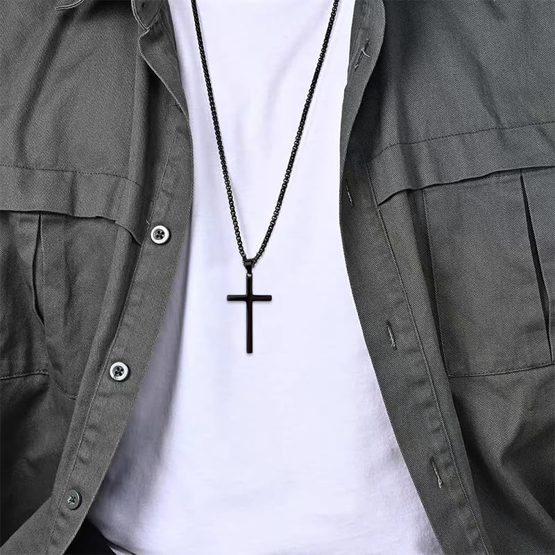 Mens Cross Necklace for Son Christian Birthday Christmas Gifts from Mom Dad Encouragement Encouraging Faith Religious Confirmation Gift to My Son Black Cross Pendant Bible Verse Gifts - Image 3
