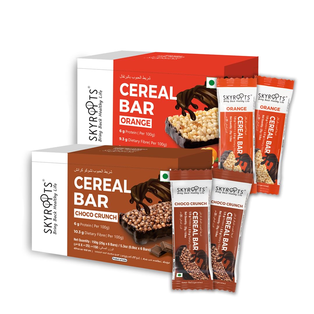 Multigrain Cereal Energy Bars (300g, 12 Bars) � Gluten-Free ingredients, Crunchy Bars with Fruits, Nuts, Oats & Millets | 0 Added Sugar, No Cholesterol | Healthy Snack for Pre/Post Workout | Orange & Choco Crunch