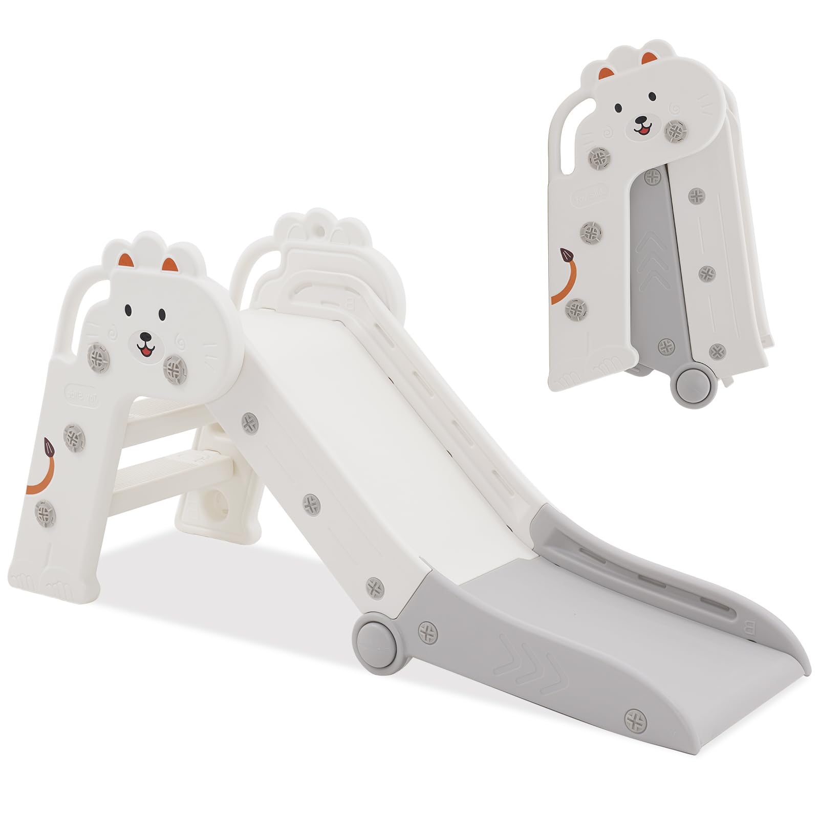 Kids Slide, Toddler First Slide for Indoor Outdoor, Folding Freestanding Baby Slides, Indoor Play Equipment(White)