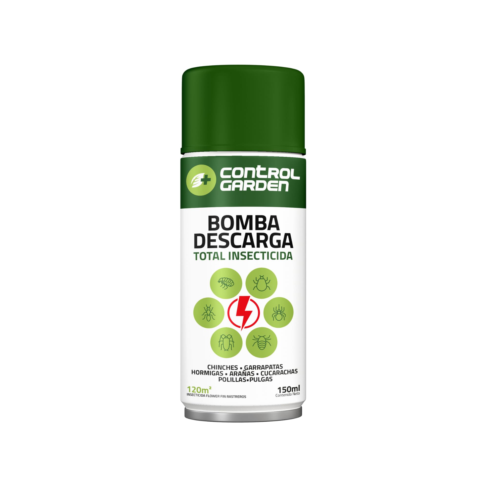 CONTROL GARDEN Insecticida Descarga Total 150 ML Interior y Exterior | Repelente Anti Insectos: Chinches, Ácaros, Hormigas, Arañas... | Fungicida Larvicida Ovicida Bomba de Humo para Espacios 120 m2
