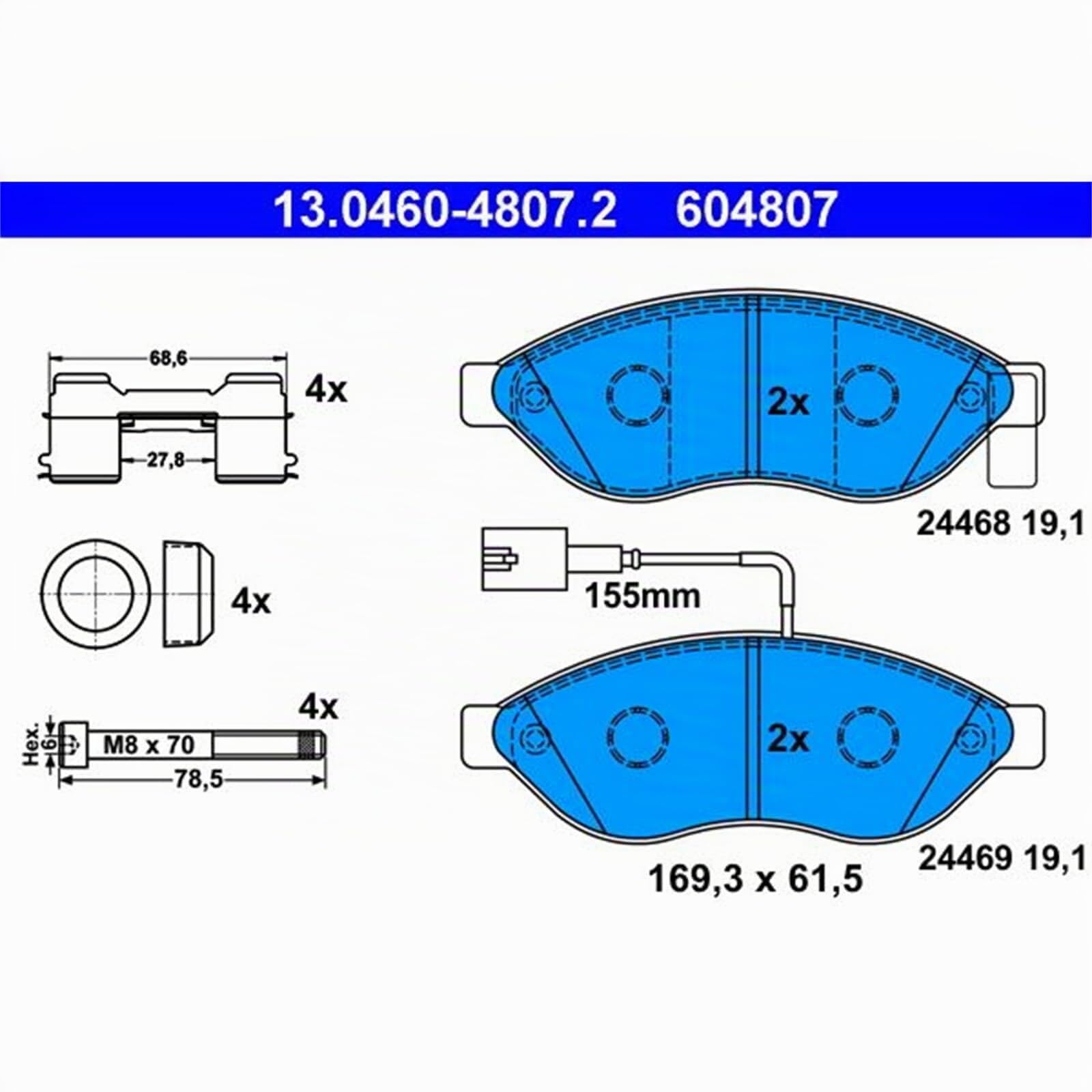 ATE Bremsscheiben 280mm + Beläge vorne | 24.0124-0127.1 + 13.0460-4807.2 passend für Ducato Boxer Jumper
