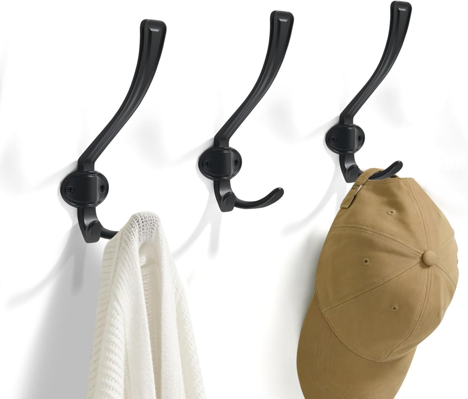 TUNNY Coat Hooks - Heavy Duty Hooks-Antique Nickel Coat Hooks, Pack for 3 Entry Shoe Cabinets On Door Hanger, wall Hook for Hanging Towel,Purse, Robe, Backpack, Jacket, Clothes - for Bathroom