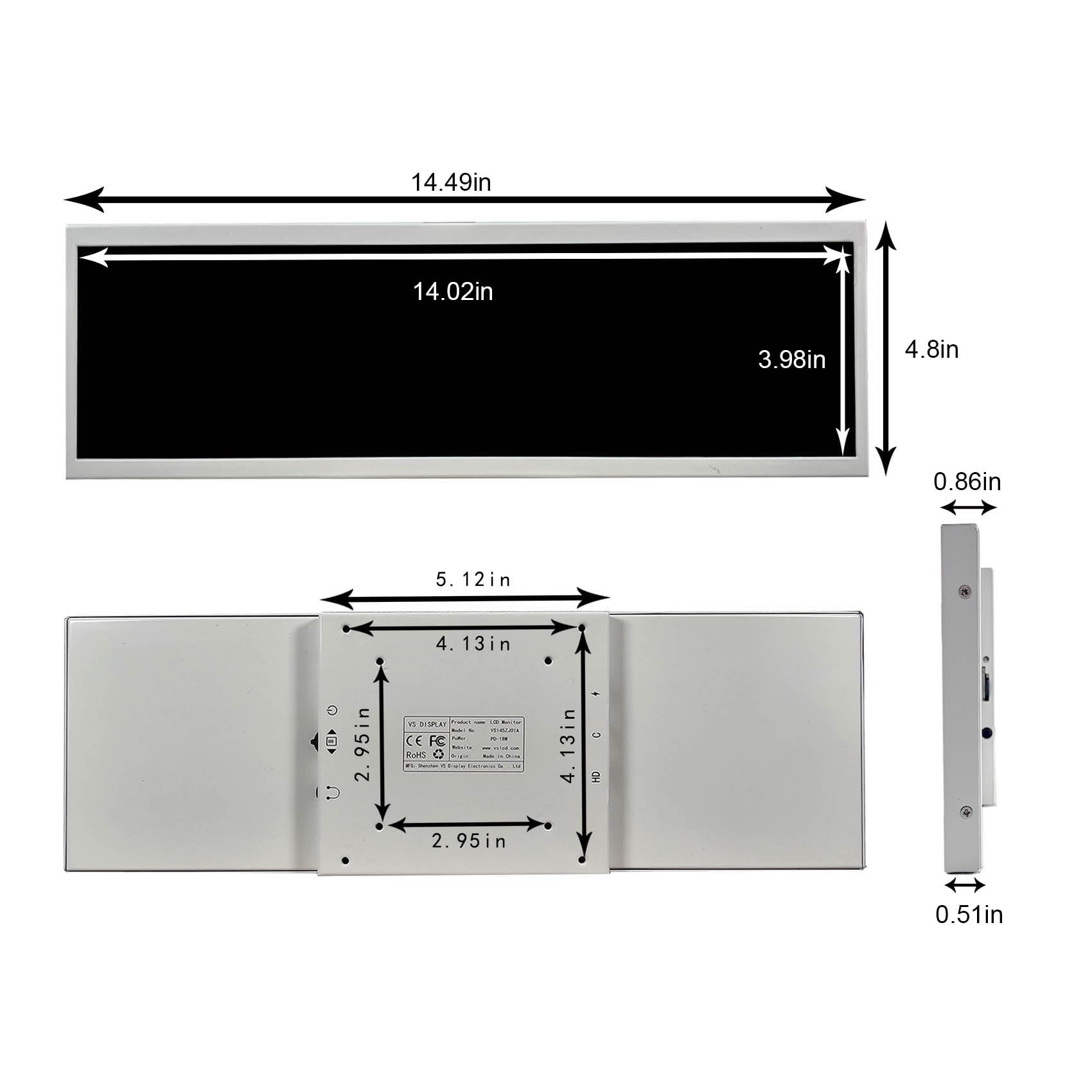 VSDISPLAY 14,5 Zoll 2560 x 720 H/D USB C IPS LCD Monitor