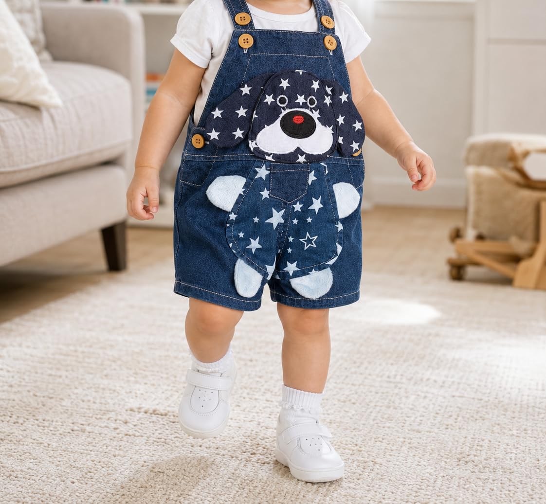 KIDSCOOL SPACE Baby Summer Cotton Denim Uśmiechnięta małpka Miękkie krótkie kombinezony