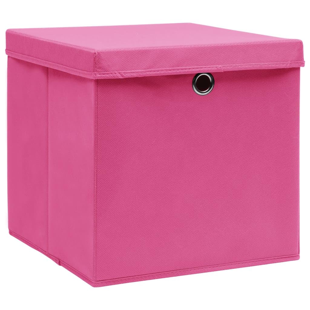 vidaXL 10x Aufbewahrungsbox mit Deckel Zusammenklappbar Spielkiste Regalkorb Faltkiste Korb Kinderbox Box Kiste Rosa 32×32×32cm Stoff