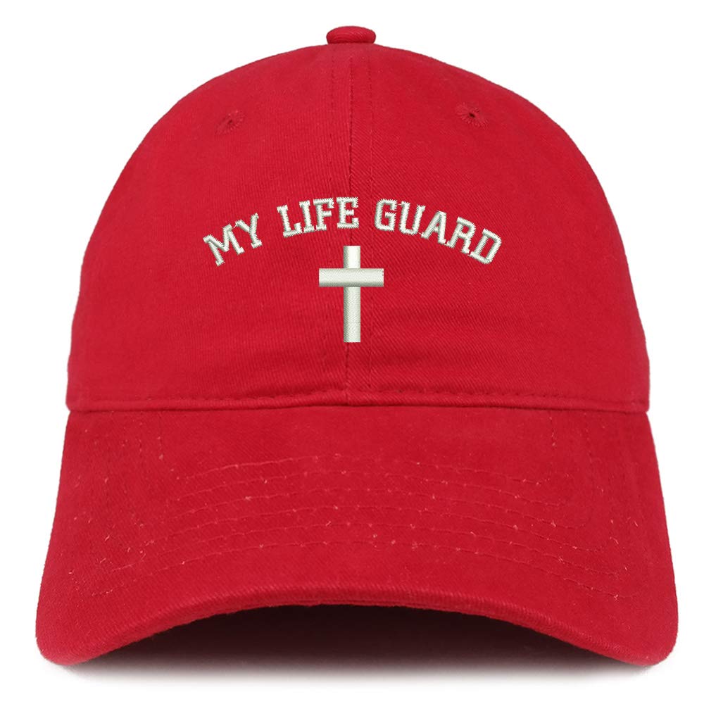 Trendy Apparel ShopMy Life Guard Embroidered Soft Crown 100% Brushed Cotton Cap - RED