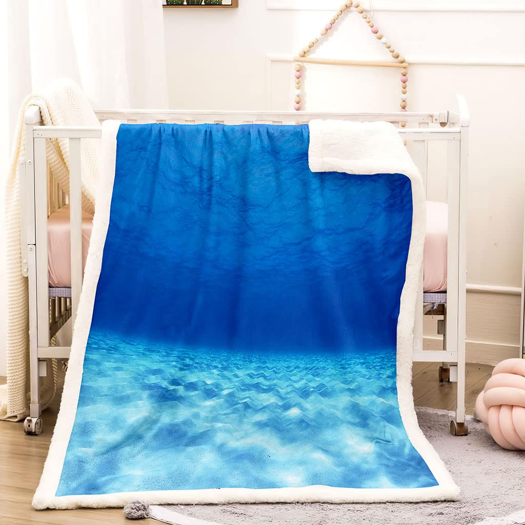 Coperta In Pile Di Pelliccia Sintetica Per Divano E Letto, Paesaggio Del Fondale Marino Blu Stampata Coperta Matrimoniale Invernale Di Flanella 150X200Cm Morbida, Calda E Accogliente, Fluffy