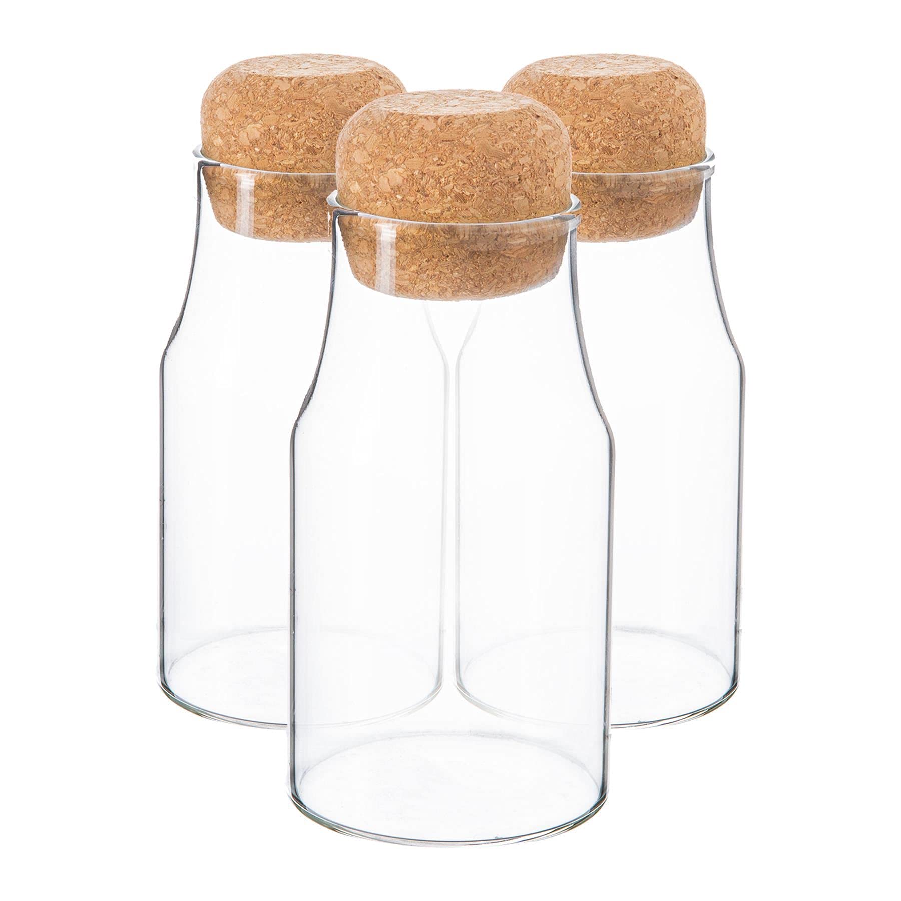 Argon Tableware Transparent Glass Storage Bottles With Airtight Cork Lids - 180Ml - 6 Pack - Modern Round Kitchen Container Preserving Bottle Style Jars For Spices, Seasoning, Coffee