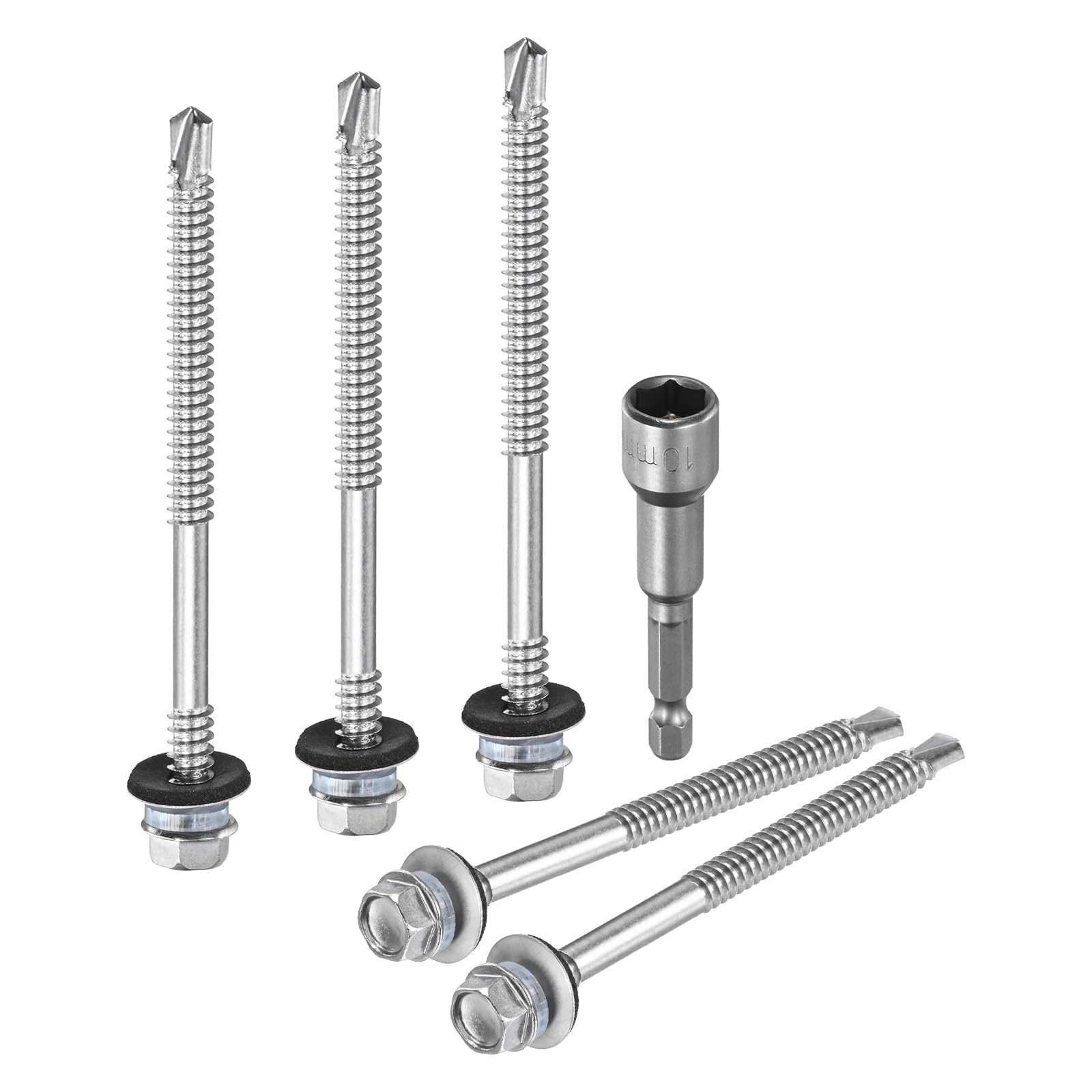 M METERXITY 50-Pack Viti Autofilettanti Con Rondella In Gomma, #14x4" 410 Acciaio Inossidabile Testa Esagonale Viti Autofilettanti Per Tetti Metallici Con Rondella EPDM E Attacco A