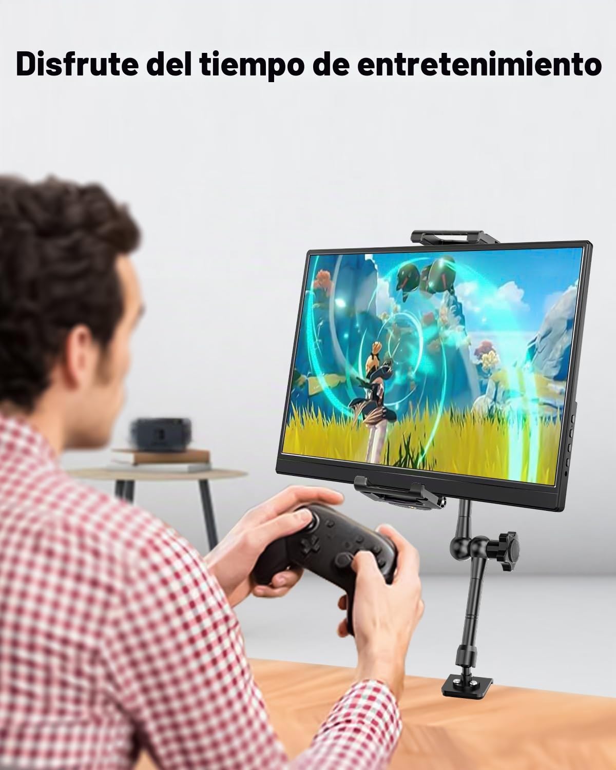 Soporte Tablet Mesa, Soporte para Monitor Portátil de 15,6'', Robusto Brazo para Monitor Portatil de 13 a 15,6 Pulgadas, Soporte para iPad Pro 13 12.9 11 Air Mini, Lector Electrónico