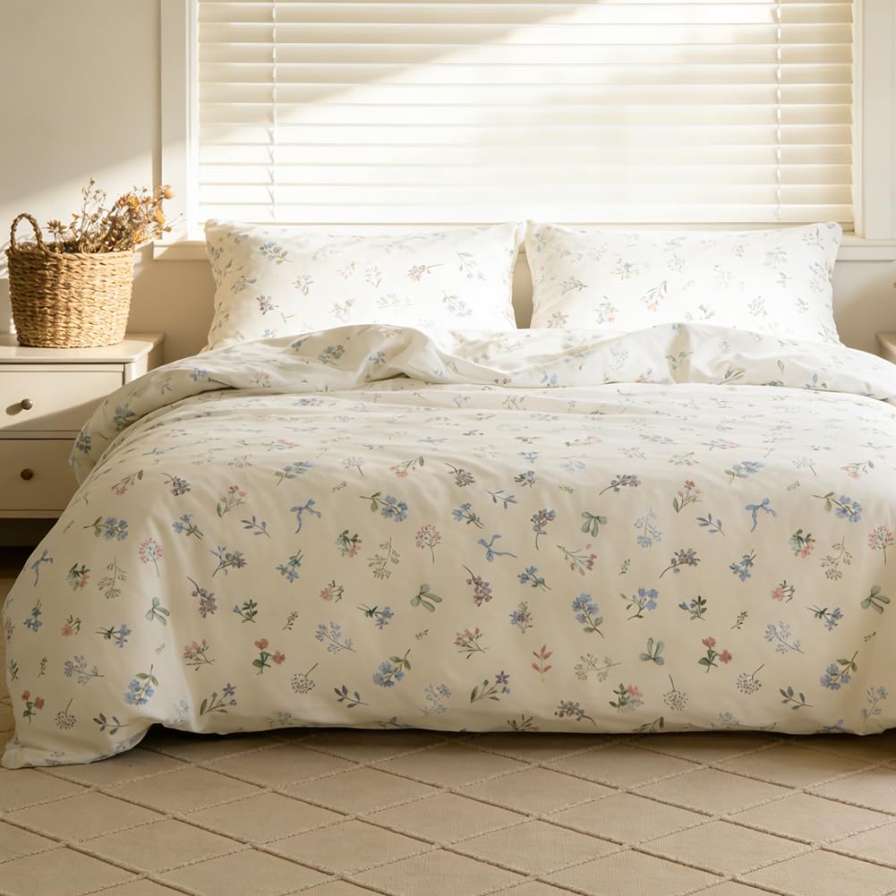 AShanlan Bettwäsche Blumen 135x200 Pflanzenmuster Bettbezug und Kissenbezug 80x80 cm ÖkoTex Zertifiziert Microfaser Bettwäsche-Sets mit Reißverschluss
