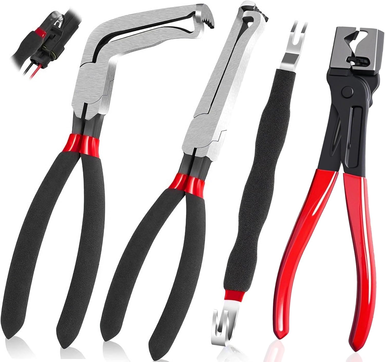 Juego de herramientas de desconexión de conectores eléctricos automotrices, opciones de 2/3/4 piezas, alicates de acero de alto carbono, alicates de abrazadera de manguera, removedor de clips, para