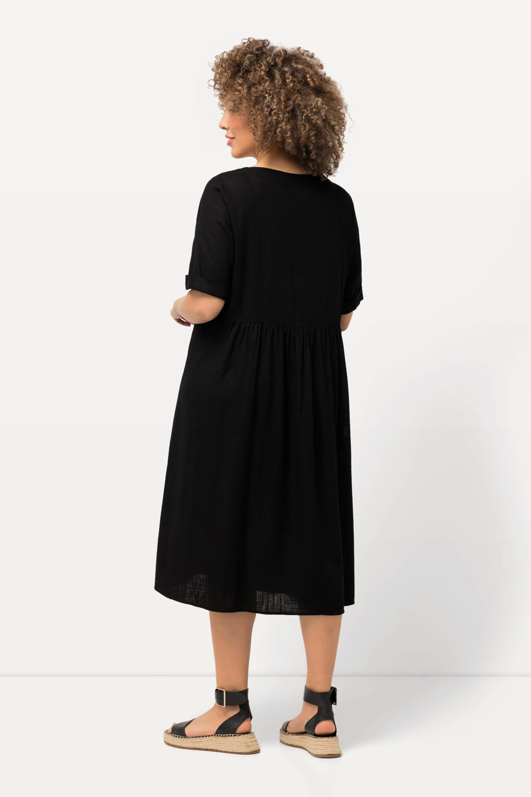 Ulla Popken Damen große Größen Übergrößen Plus Size Kleid, Leinenmix, A-Linie, Rundhals, Halbarm 829837
