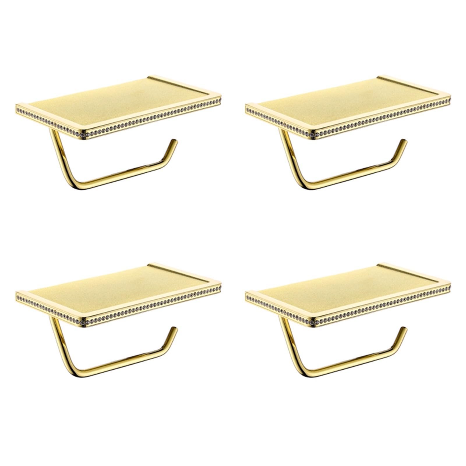 Stały uchwyt na papier toaletowy, Gold Stainless Steel Toilet Paper Holder Bathroom Wall Mount With Mobile Phone Shelf(4 Pcs)