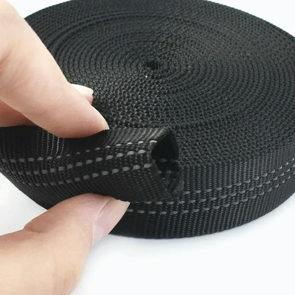 OPica 2/5/10 m 25 mm Doppellagiges hohles Polyester-Gurtband mit reflektierenden Streifen, Schlauchband für Band, Taschengurt, Nähen, Schrägband