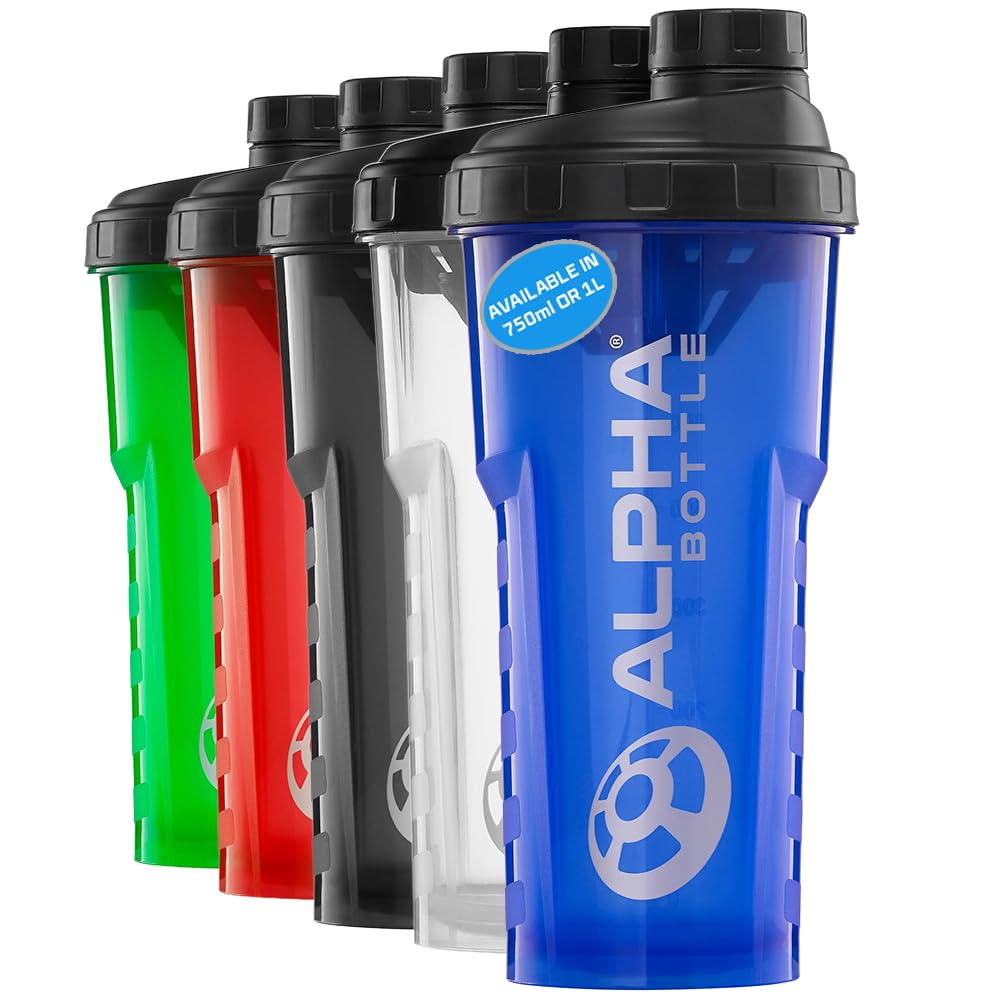 Alpha Designs Men's Blue Protein Shaker Bottle 750Ml - 0.75L Heavy Duty Gym Bottle For Protein Shakes - Leakproof Screw Cap