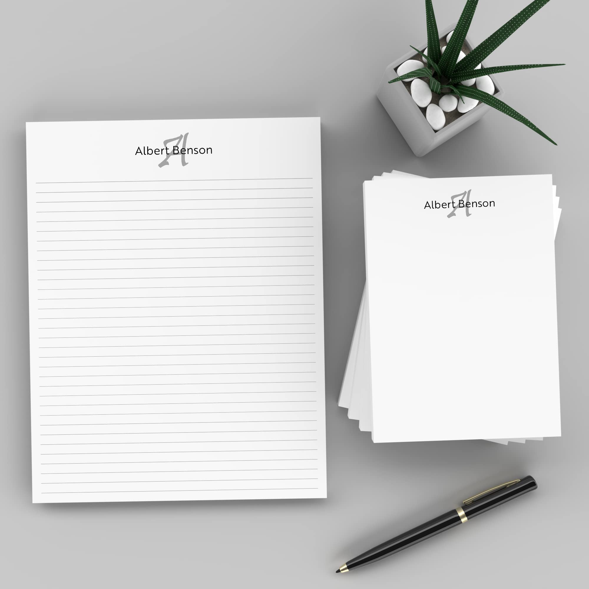 PrintPPS Personalized Monogram Notepads with your Name and Initial - 4 Pack Gift Set of 5 x 7 @ 50 Sheets Per Pad - Optional Ruled Lines - Custom