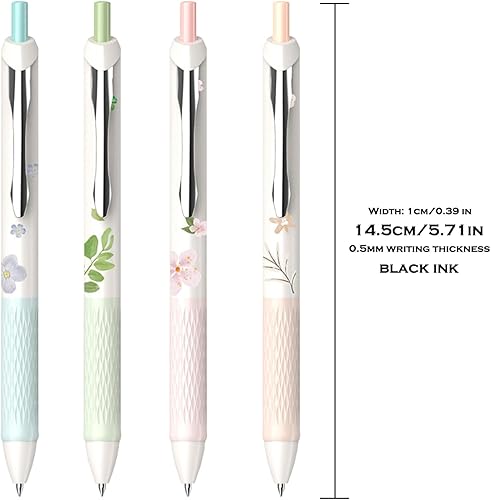 Miniatura 9 de DUNBONG Flower Style - Bolígrafo neutro a base de agua, punta fina de 0.020 in, bolígrafo de tinta de gel, tinta negra, clip de metal,