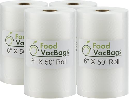 Four 6 X 50 Rolls of FoodVacBags Commercial Grade Vacuum Sealer Bags FoodSaver Compatible Sous Vide Cooking Storage Pouches