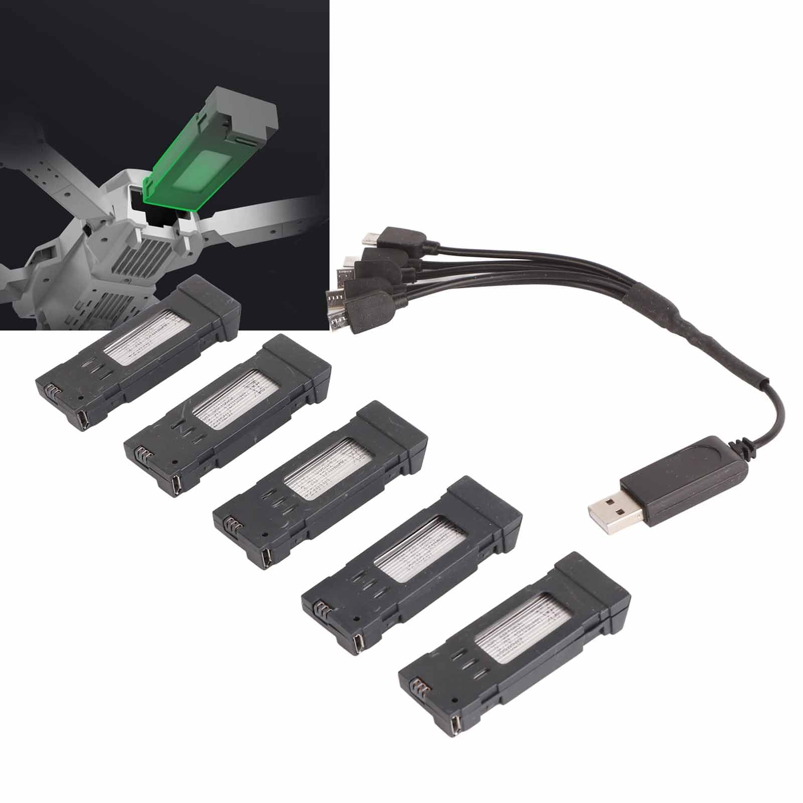 3.7V 600mAH Bateria Litowa, Bateria do Drona z Kablem do ładowarki 5 w 1, Przenośna Bateria do Helikoptera RC do E58 L800 JY019 część Zamienna do Zdalnie Sterowanego Quadcoptera