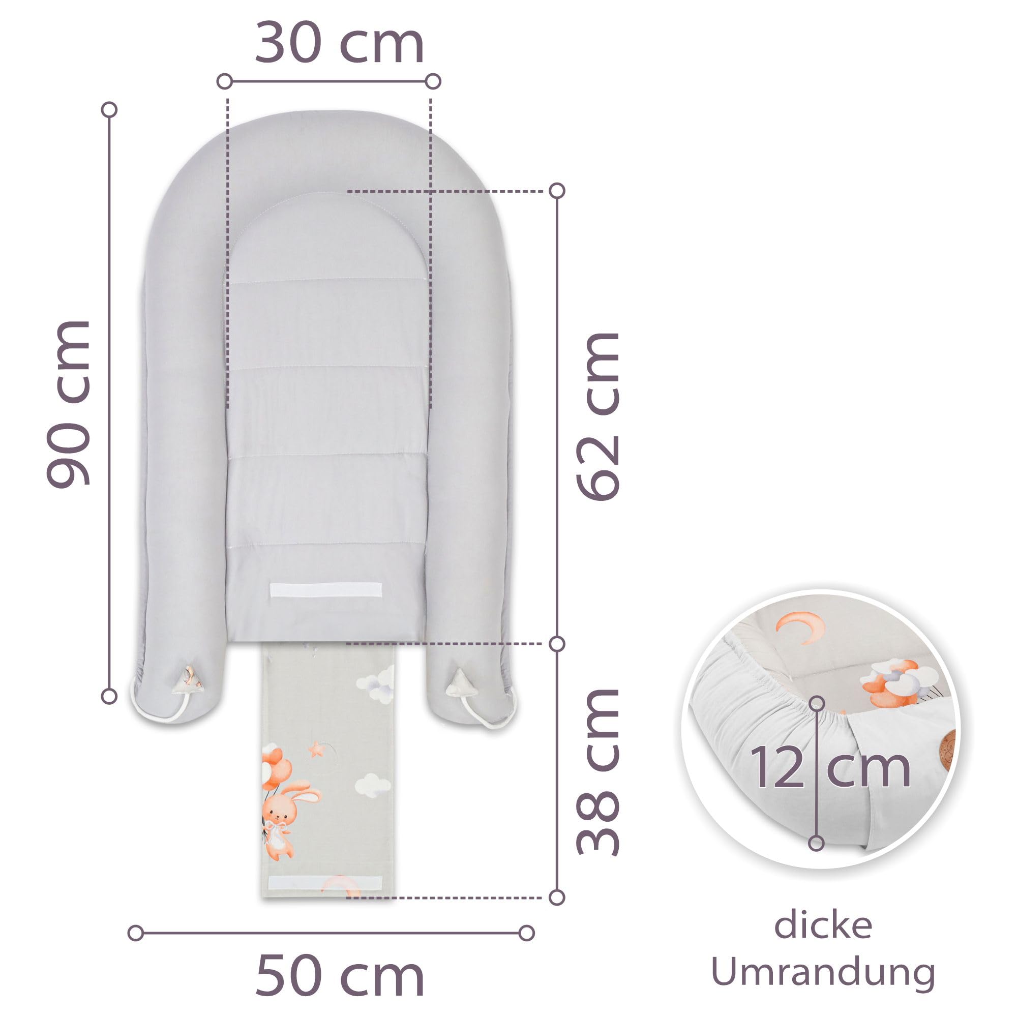 Riduttore lettino neonato - 90x50 cm baby nest trasportabile per neonati nido culla pod cocoonababy babynest antisoffoco Coniglio