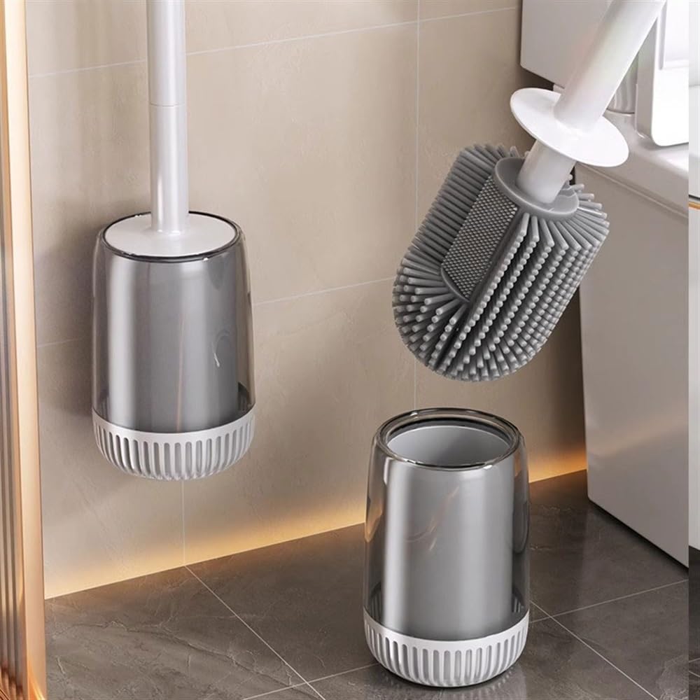 Escobillas de Baño Escobilla de baño montada en la pared, cabezal de cepillo de silicona semiesférico, juego de portaescobilla, mango largo con tapa, escobilla de baño de plástico Escobilla WC