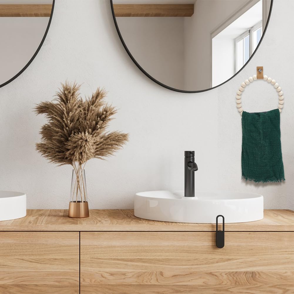 MAYJOYDIY Boho Towel Rack Set - 2 Rustic Wooden Bead Wall Mounted Holders For Bathroom